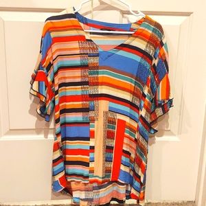 John Mark colorful hi-low blouse